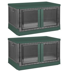 2Pcs 32L Foldable Storage Bins with Lid Collapsible Stackable Closet Organizer Containers with Front Door Lock 4Pcs Wheels (Option: 30CM_GRN)