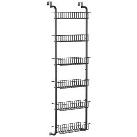 6 Tier Over Door Pantry Organizer Hanging Hooks Door Storage Rack Carbon Steel Basket 62.99in Over Door Shelf for Kitchen Bathroom (Option: Black)