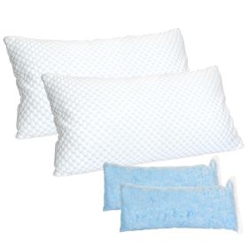 2 Pack Shredded Memory Foam Pillows Adjustable Cool Pillows with Extra Filling Machine Washable Cover for Side Back Stomach Sleepers (Option: King_2Pc)