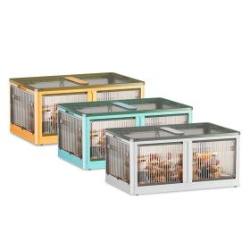 3Pcs Foldable Storage Bins with Lid 4 Doors Collapsible Stackable Closet Organizer Containers with Lock 4Pcs Wheels (Option: L_Green)