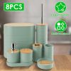 Bathroom Accessories Set of 8Pcs Bathroom Holder Set with Soap Dispenser Toothbrush Holder Cup Soap Dish Toilet Cleaning Brush Trash Can Qtip Holder V