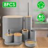Bathroom Accessories Set of 8Pcs Bathroom Holder Set with Soap Dispenser Toothbrush Holder Cup Soap Dish Toilet Cleaning Brush Trash Can Qtip Holder V
