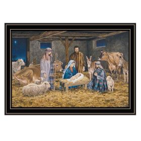 Trendy Decor 4U The Greatest Gift of All - The Birth of Christ Black Framed Wall Art for Living Room, Nativity Wall Art Print for Home Decor (Color: as Pic)