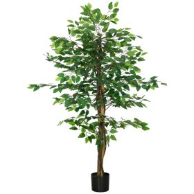 HOMCOM 5ft Artificial Ficus with Pot, Indoor Outdoor Fake Plant for Home Office Living Room DÃ©cor (Color: as Pic)