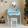 FCH Kids Vanity Set with Mirror and Lights and Stool, 5 Storage Drawers