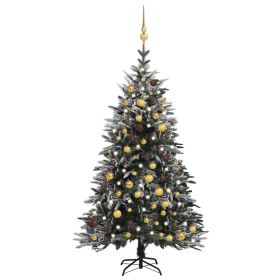 Artificial Christmas Tree LED&Ball Set&Flocked Snow 70.9" PVC&PE (Color: Green)