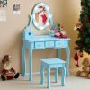FCH Kids Vanity Set with Mirror and Lights and Stool, 5 Storage Drawers