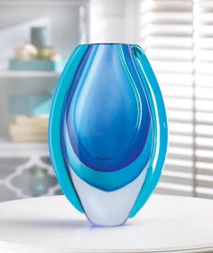 Art Glass Vase (Color: Azure Blue)