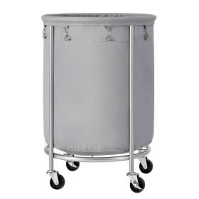 Round 45-Gallon Laundry Basket Hamper with Fabric Bag Steel Frame on Wheels (Color: Grey)